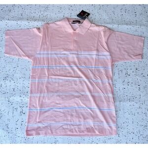 Vintage Par Four Polo Shirt Men's Size Medium Pink Striped Short Sleeve